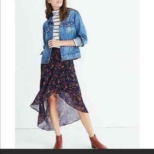 Madewell Floral Faux Wrap Skirt Navy Blue sz 14